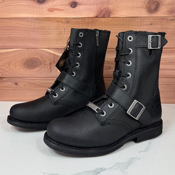 Harley Davidson Ranger Combat Boots Black Leather Zip Buckle Mens size US 8 M - Picture 2 of 15